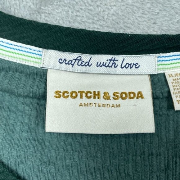 Scotch & Soda Mens Green Ribbed T-Shirt XL Cotton Blend Casual Crewneck a0628 - Picture 4 of 8